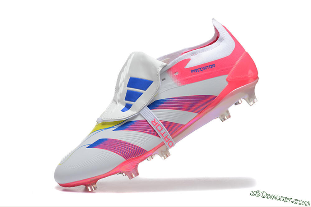 Adidas Predator 25 Elite Foldover Tongue FG Firm Ground Soccer Cleats - White/Red/Blue 8