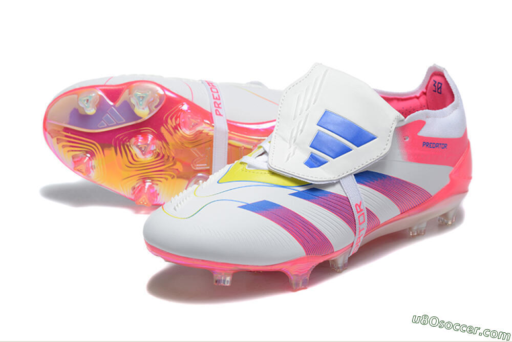 Adidas Predator 25 Elite Foldover Tongue FG Firm Ground Soccer Cleats - White/Red/Blue 3