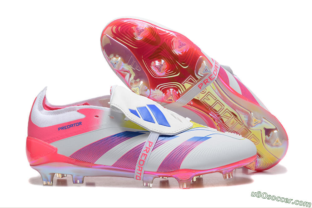 Adidas Predator 25 Elite Foldover Tongue FG Firm Ground Soccer Cleats - White/Red/Blue 1
