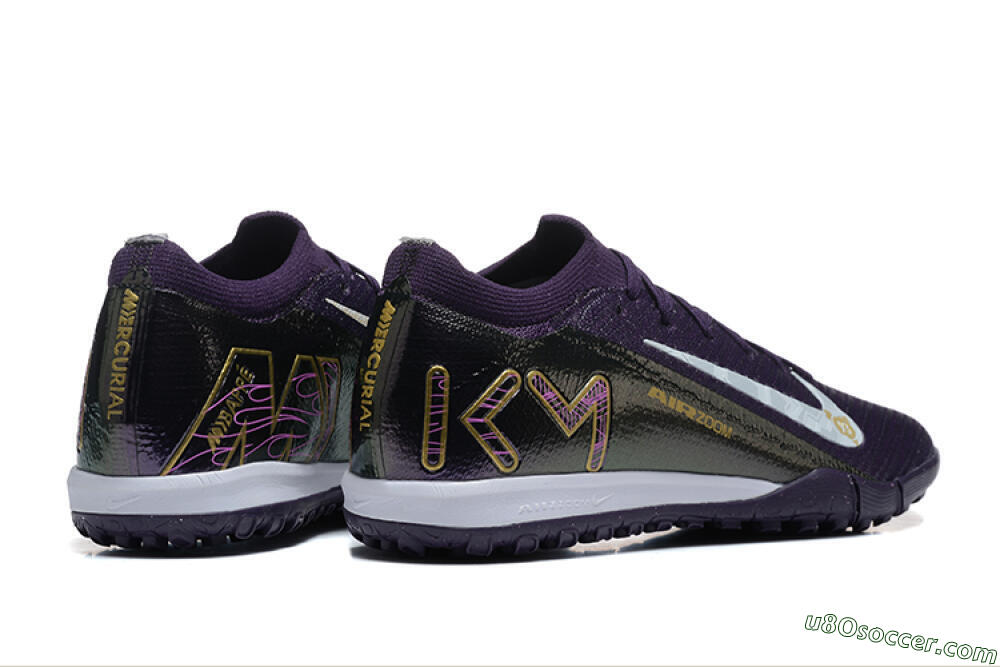 Nike Air Zoom Mercurial Vapor 16 Elite TF Artificial Turf Soccer Shoes - Purple/White/Gold 9
