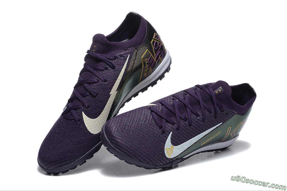 Nike Air Zoom Mercurial Vapor 16 Elite TF Artificial Turf Soccer Shoes - Purple/White/Gold 6