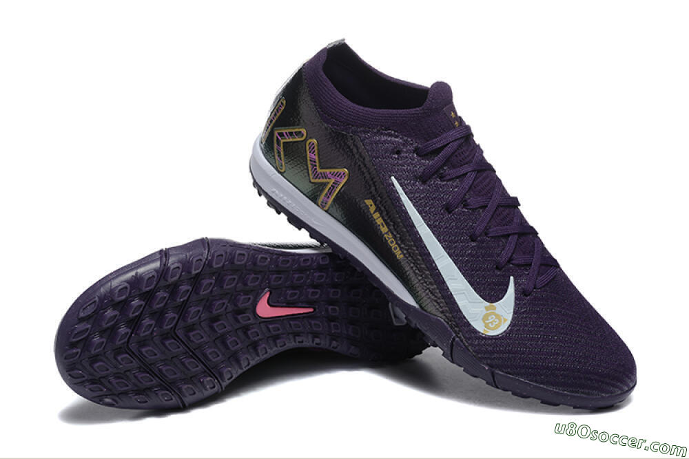 Nike Air Zoom Mercurial Vapor 16 Elite TF Artificial Turf Soccer Shoes - Purple/White/Gold 4