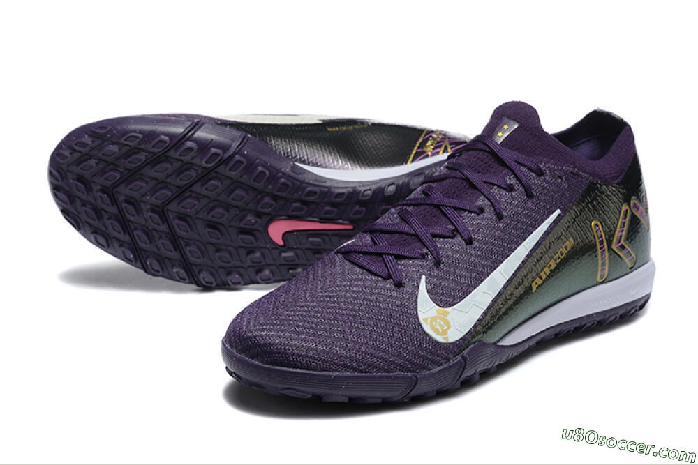 Nike Air Zoom Mercurial Vapor 16 Elite TF Artificial Turf Soccer Shoes - Purple/White/Gold 3