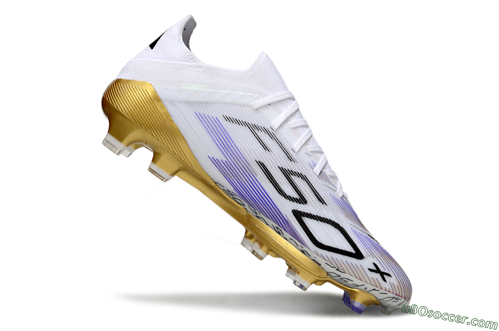 Adidas F50+ Elite Lightstrike Pro FG Firm Ground Soccer Cleats - White/Purple/Gold 4