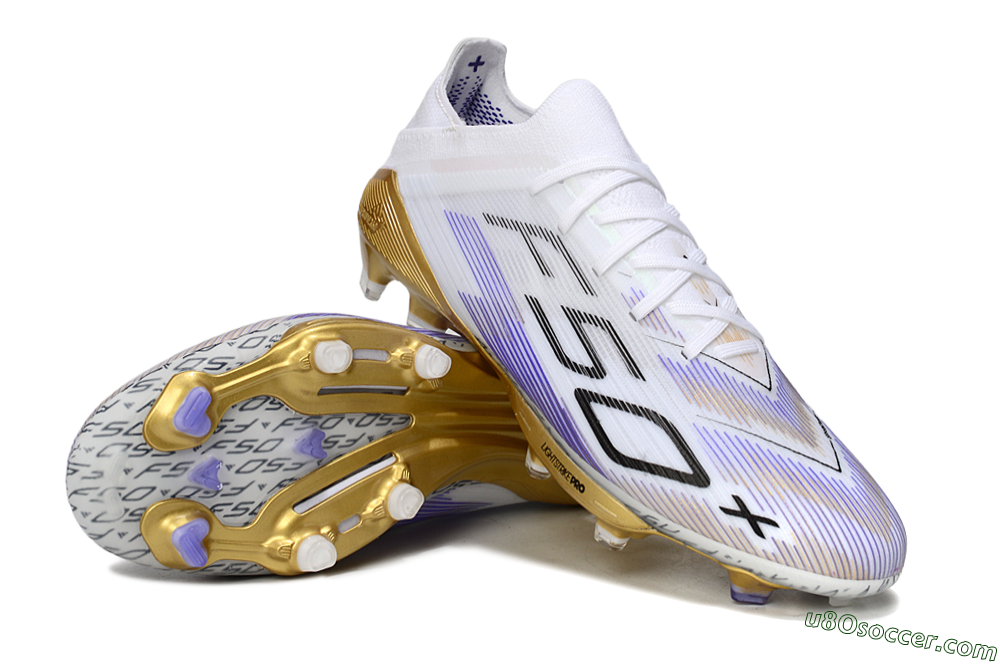 Adidas F50+ Elite Lightstrike Pro FG Firm Ground Soccer Cleats - White/Purple/Gold 3