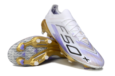 Adidas F50+ Elite Lightstrike Pro FG Firm Ground Soccer Cleats - White/Purple/Gold