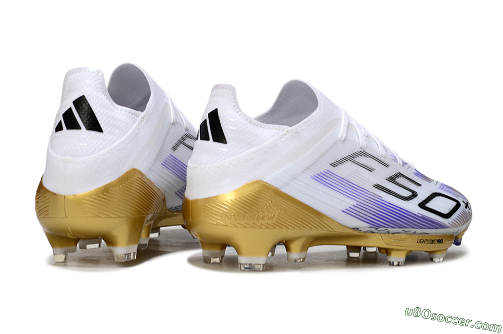 Adidas F50+ Elite Lightstrike Pro FG Firm Ground Soccer Cleats - White/Purple/Gold 6