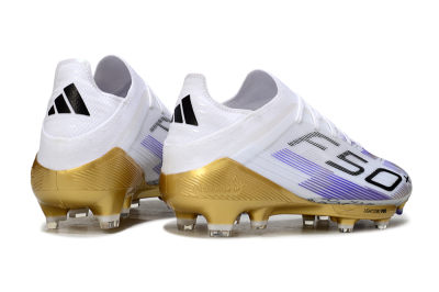 Adidas F50+ Elite Lightstrike Pro FG Firm Ground Soccer Cleats - White/Purple/Gold