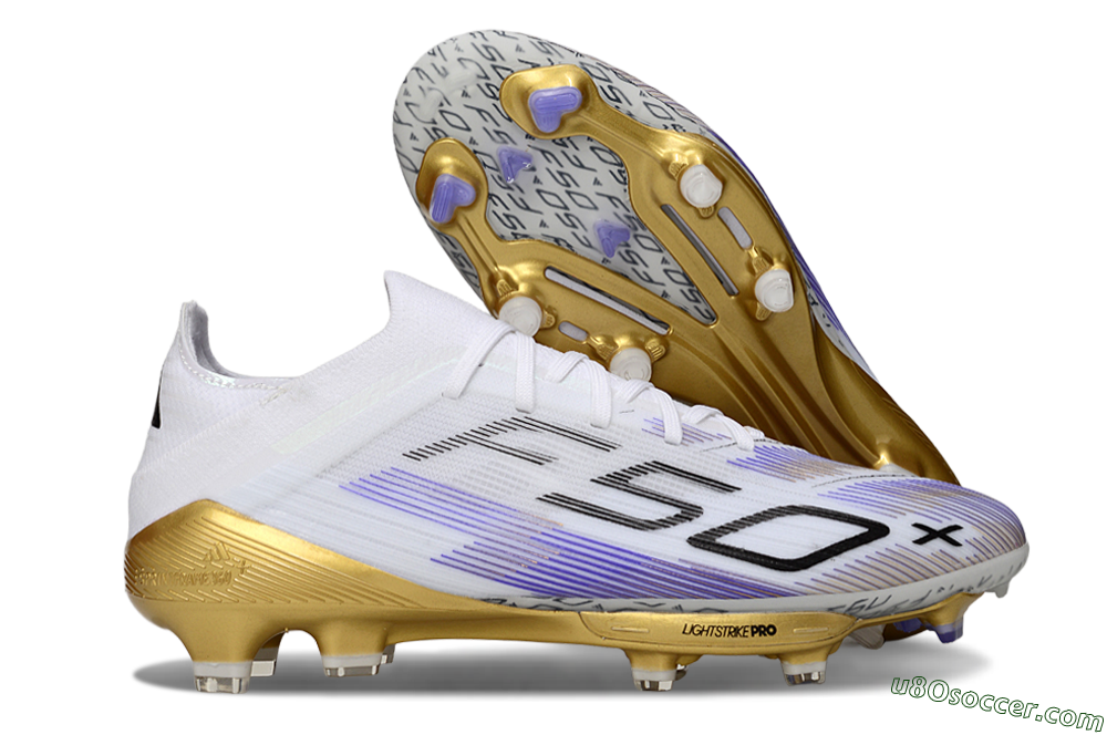 Adidas F50+ Elite Lightstrike Pro FG Firm Ground Soccer Cleats - White/Purple/Gold 1