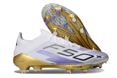 Adidas F50+ Elite Lightstrike Pro FG Firm Ground Soccer Cleats - White/Purple/Gold