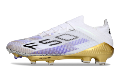 Adidas F50+ Elite Lightstrike Pro FG Firm Ground Soccer Cleats - White/Purple/Gold