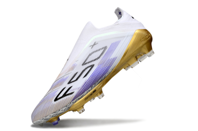 Adidas F50+ Elite Lightstrike Pro Laceless FG Firm Ground Soccer Cleats - White/Purple/Gold