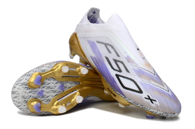 Adidas F50+ Elite Lightstrike Pro Laceless FG Firm Ground Soccer Cleats - White/Purple/Gold