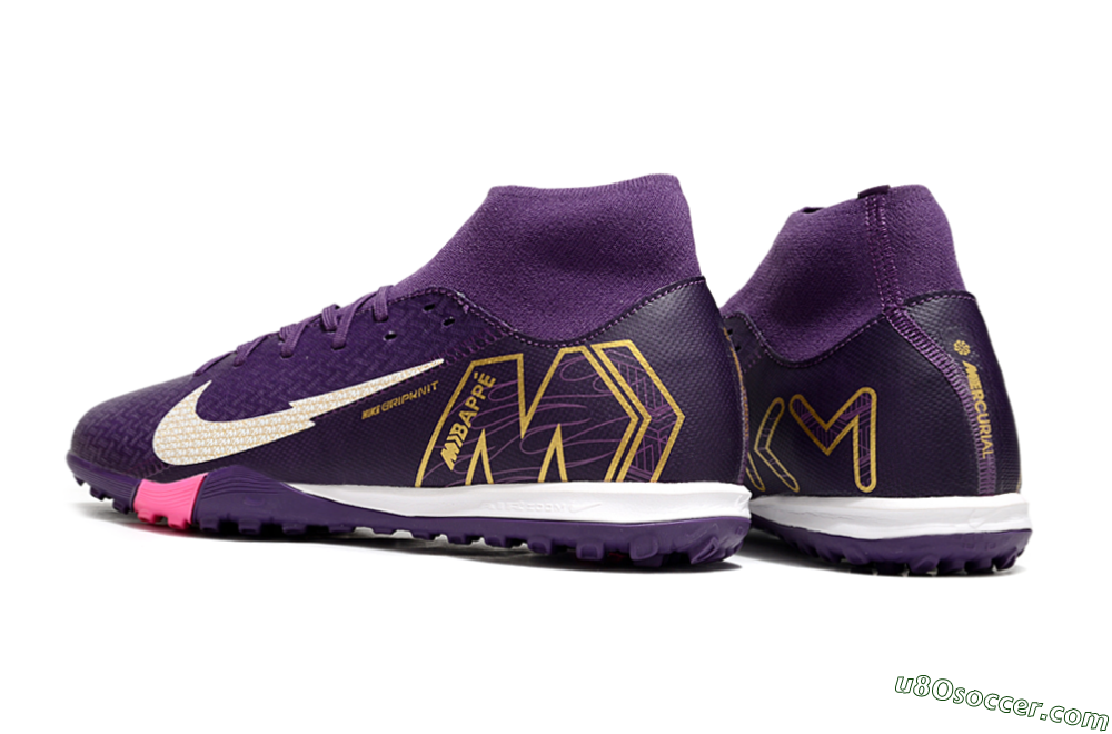 Nike Air Zoom Mercurial Superfly 10 Academy TF Artificial Turf Soccer Shoes - Purple/White/Gold 6