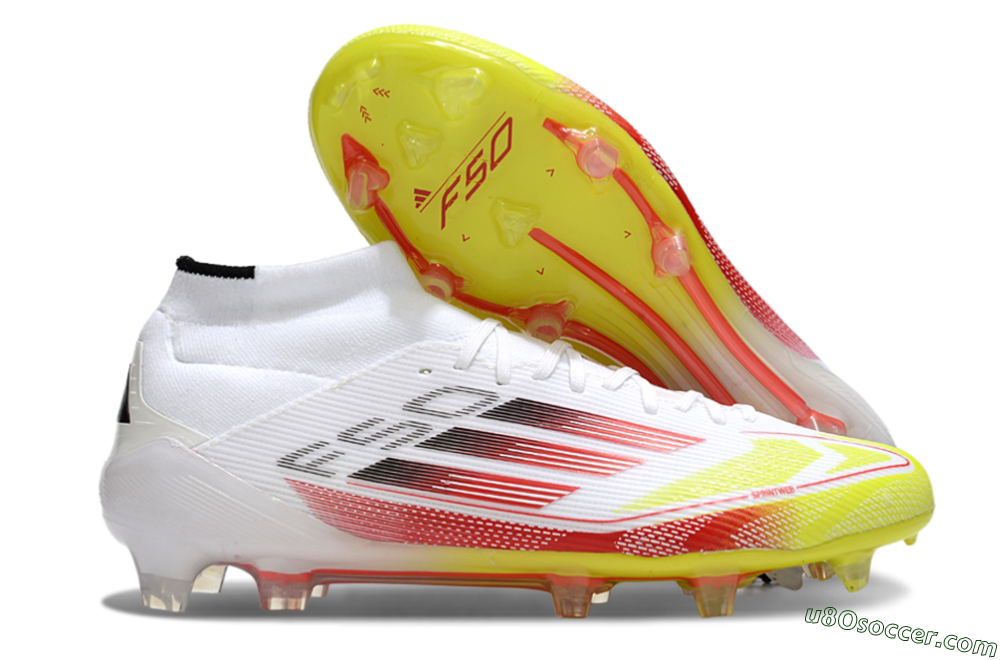 Adidas F50 Elite Mid FG Firm Ground Soccer Cleats - White/Red/Yellow 1
