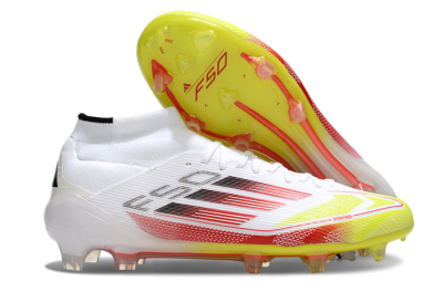 Adidas F50 Elite Mid FG Firm Ground Soccer Cleats - White/Red/Yellow