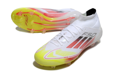 Adidas F50 Elite Mid FG Firm Ground Soccer Cleats - White/Red/Yellow