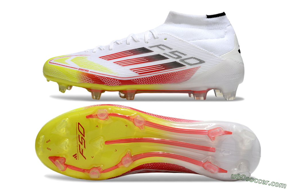 Adidas F50 Elite Mid FG Firm Ground Soccer Cleats - White/Red/Yellow 0