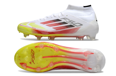 Adidas F50 Elite Mid FG Firm Ground Soccer Cleats - White/Red/Yellow