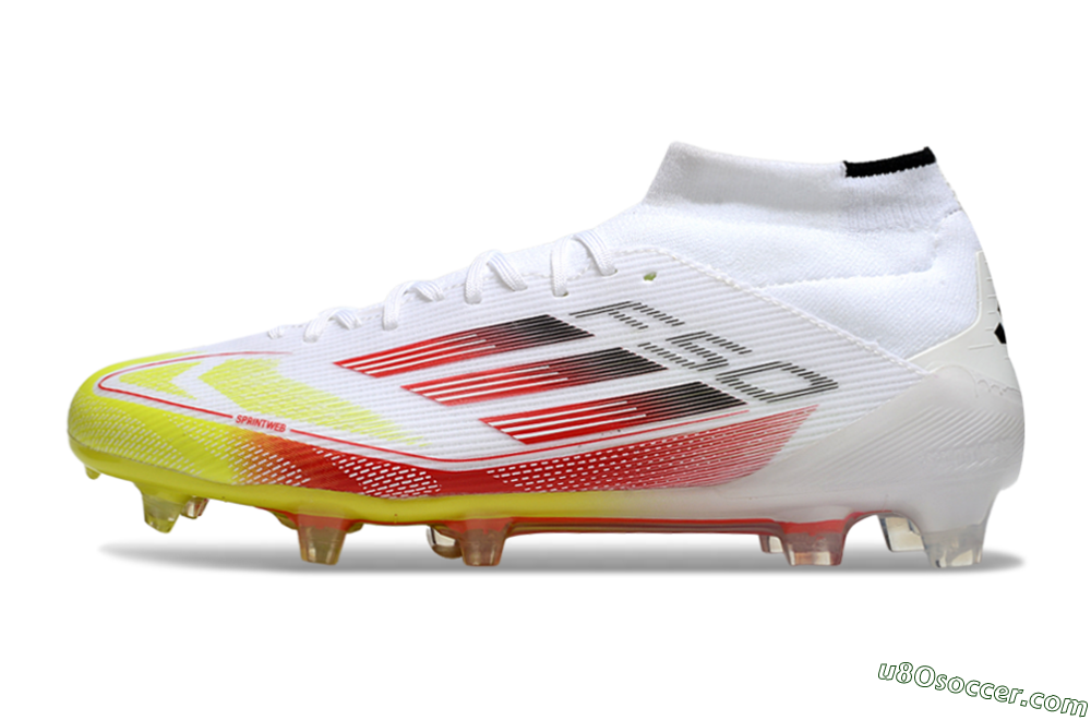 Adidas F50 Elite Mid FG Firm Ground Soccer Cleats - White/Red/Yellow 2