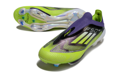 Adidas F50+ Elite Lightstrike Pro Laceless FG Firm Ground Soccer Cleats - Purple/Yellow/White