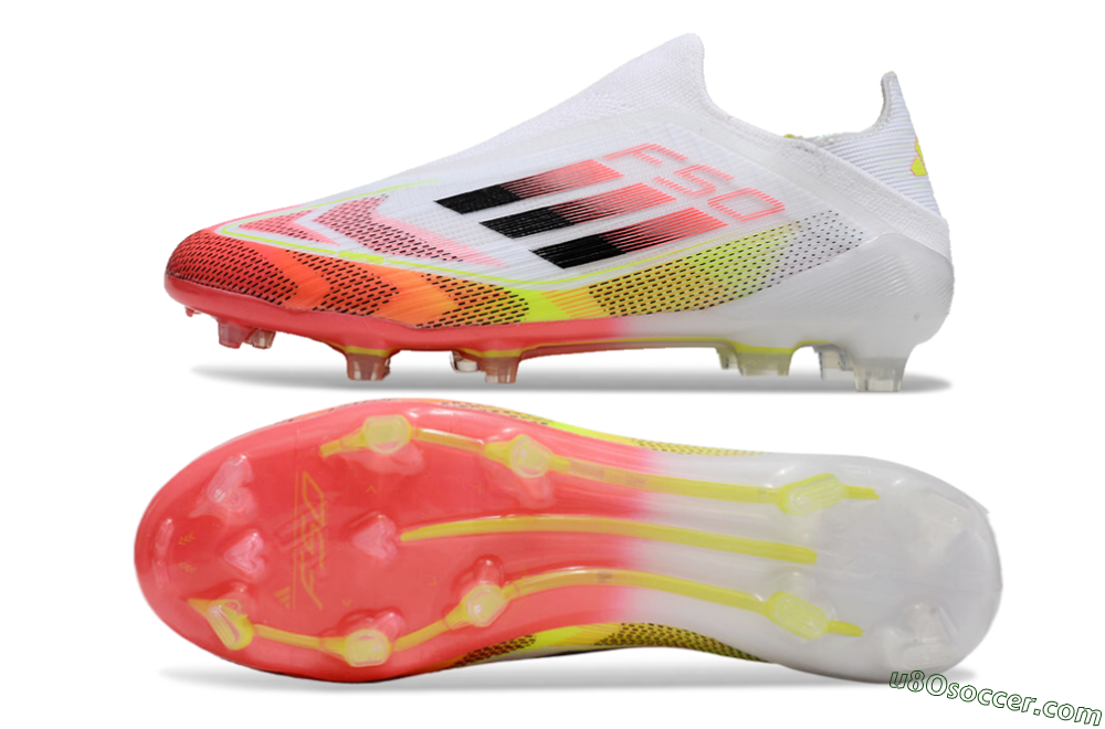Adidas F50 Elite Laceless FG Firm Ground Soccer Cleats - White/Red/Yellow 0