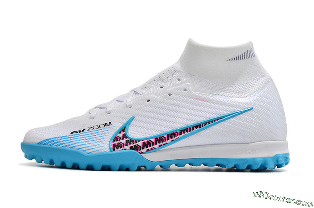 Nike Air Zoom Mercurial Superfly 10 Elite TF Artificial Turf Soccer Shoes - White/Blue/Red 2