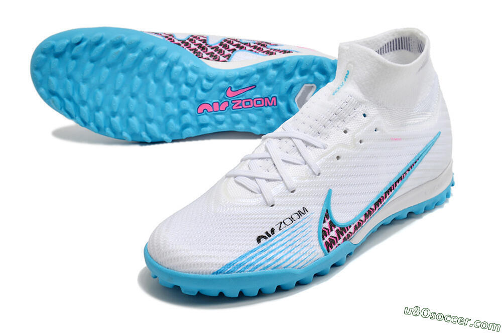 Nike Air Zoom Mercurial Superfly 10 Elite TF Artificial Turf Soccer Shoes - White/Blue/Red 3