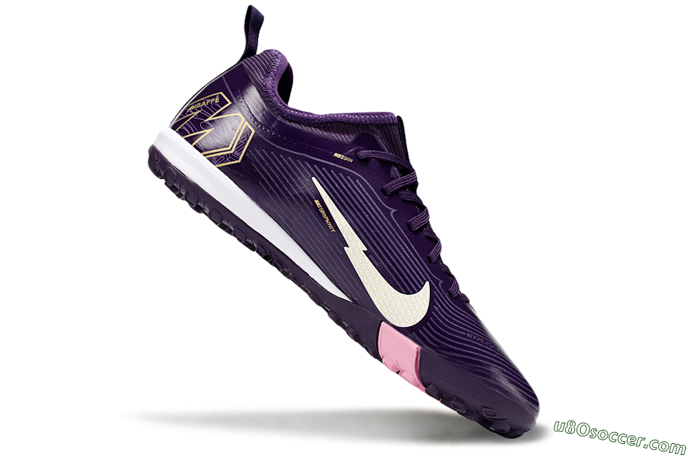 Nike Air Zoom Mercurial Vapor 16 Pro TF Artificial Turf Soccer Shoes - Purple/White/Gold 5