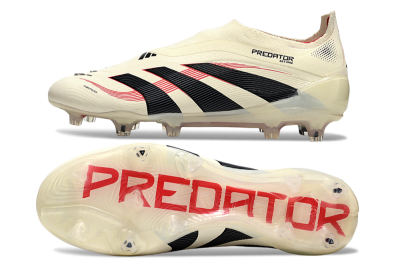 Adidas Predator Elite 25 Laceless FG Firm Ground Soccer Cleats - Beige/Black/Red