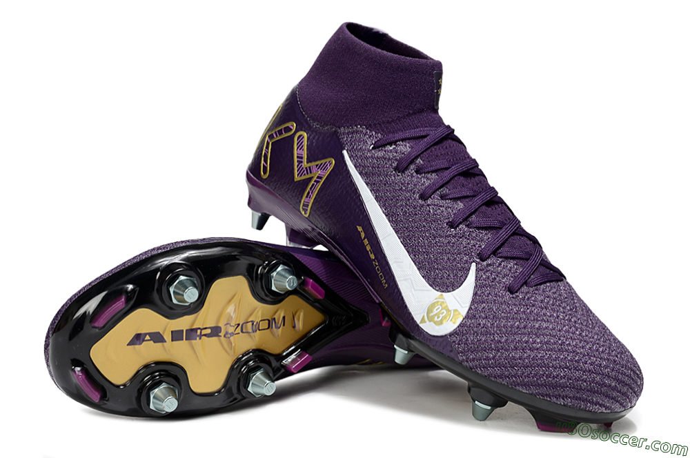 Nike Air Zoom Mercurial Superfly 10 Elite SG Soft Ground Soccer Cleats - Purple/White/Gold 3