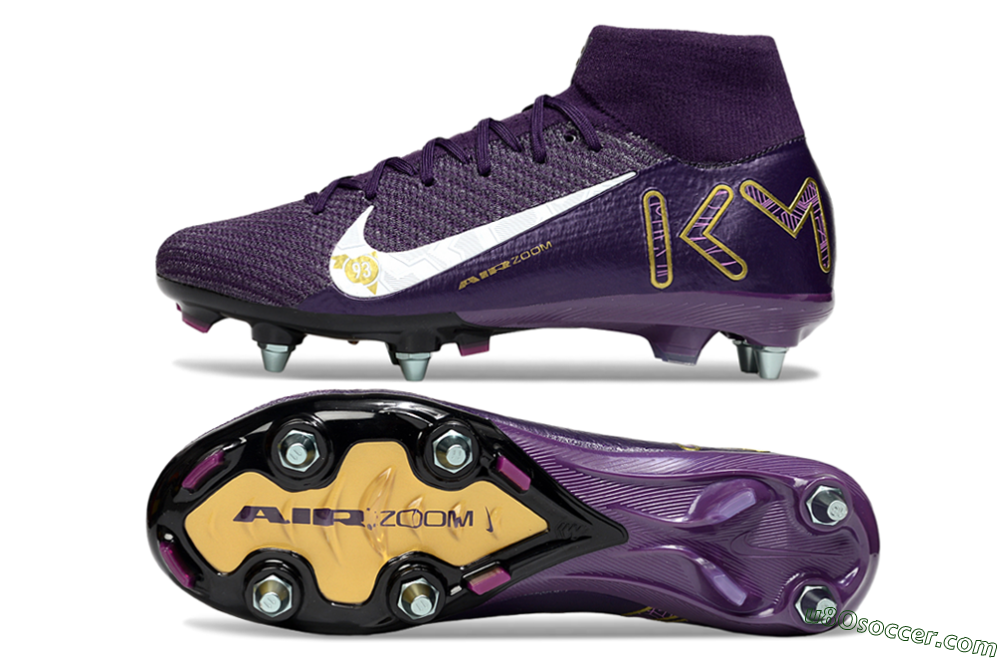 Nike Air Zoom Mercurial Superfly 10 Elite SG Soft Ground Soccer Cleats - Purple/White/Gold 0