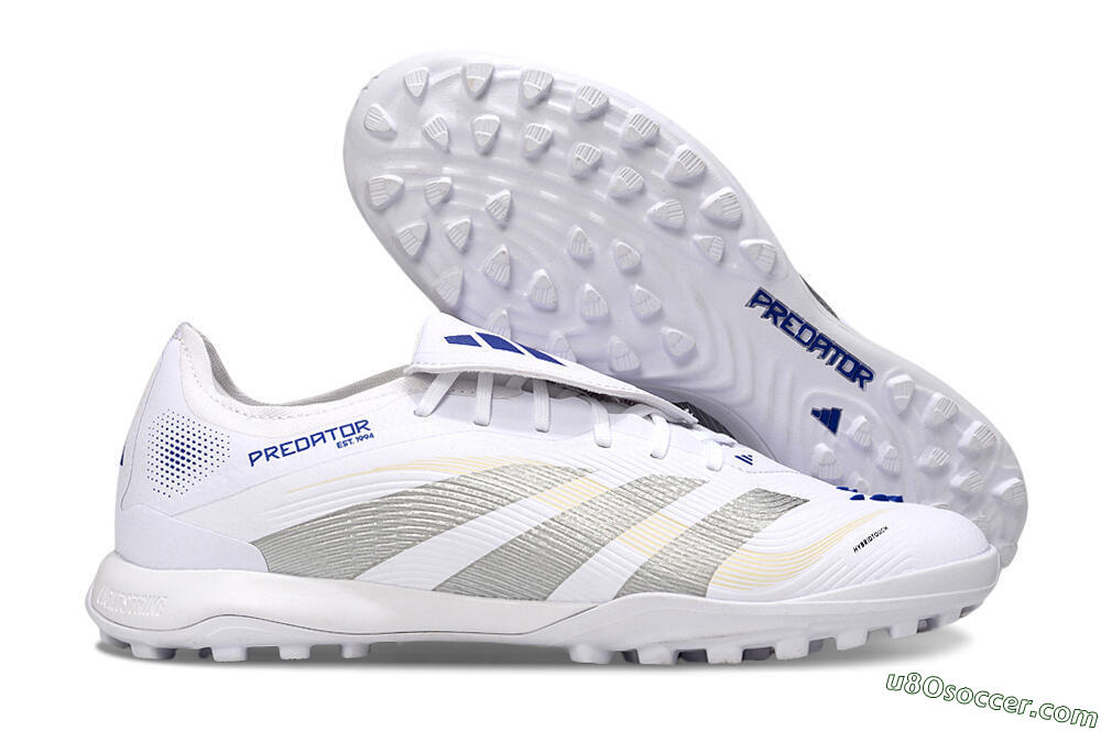 Adidas Predator Elite Foldover Tongue TF Artificial Turf Soccer Shoes - White/Silver/Blue 1