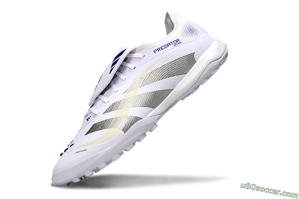 Adidas Predator Elite Foldover Tongue TF Artificial Turf Soccer Shoes - White/Silver/Blue 5