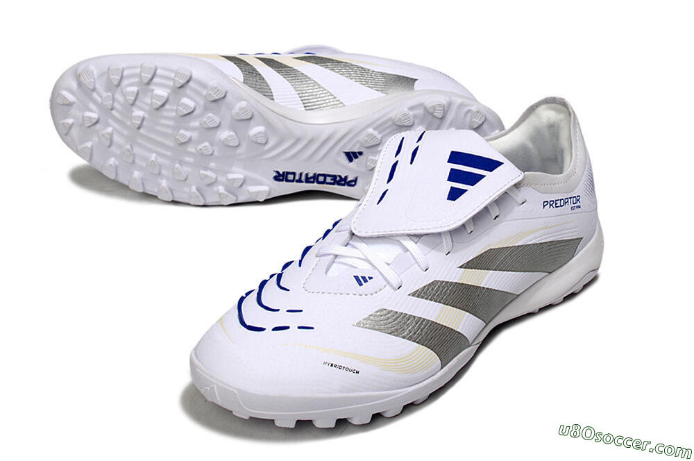 Adidas Predator Elite Foldover Tongue TF Artificial Turf Soccer Shoes - White/Silver/Blue 3