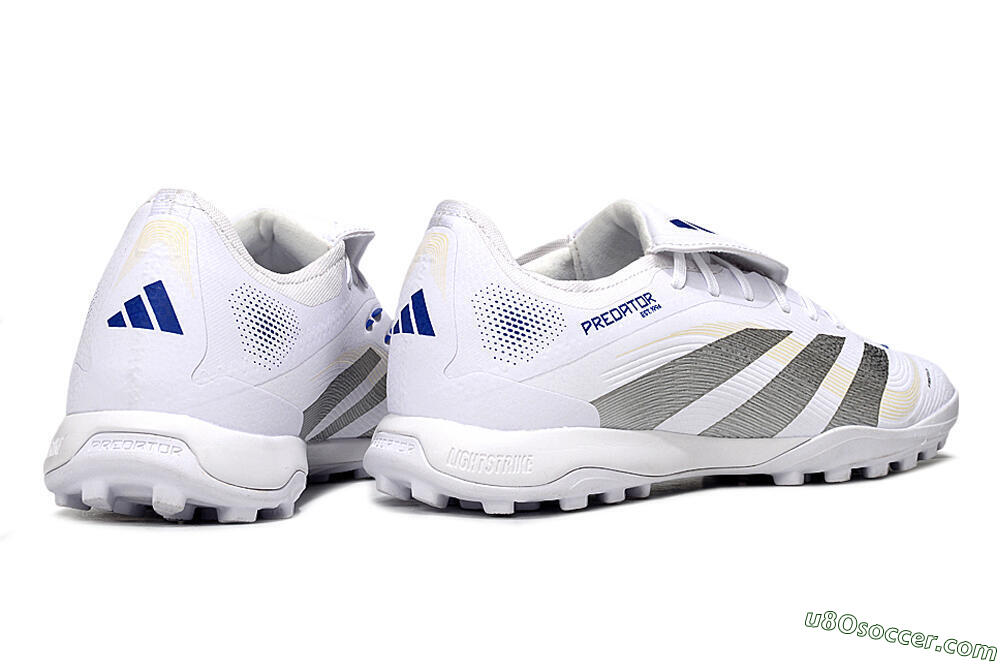 Adidas Predator Elite Foldover Tongue TF Artificial Turf Soccer Shoes - White/Silver/Blue 6