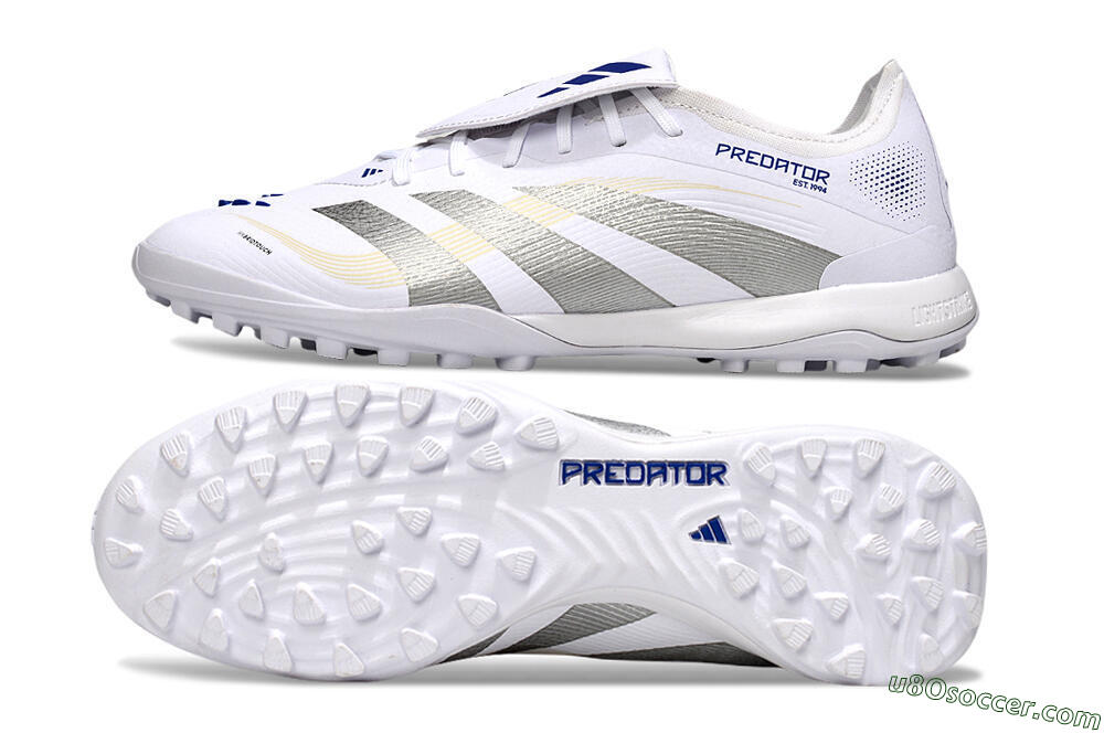 Adidas Predator Elite Foldover Tongue TF Artificial Turf Soccer Shoes - White/Silver/Blue 0