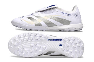 Adidas Predator Elite Foldover Tongue TF Artificial Turf Soccer Shoes - White/Silver/Blue