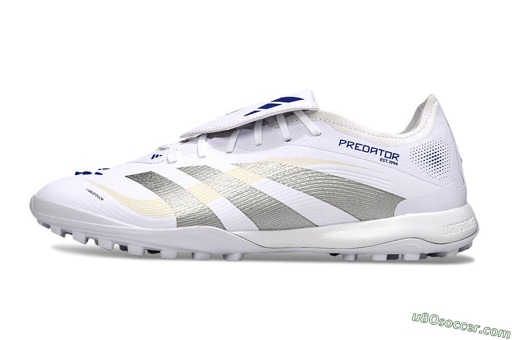 Adidas Predator Elite Foldover Tongue TF Artificial Turf Soccer Shoes - White/Silver/Blue 2