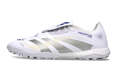 Adidas Predator Elite Foldover Tongue TF Artificial Turf Soccer Shoes - White/Silver/Blue