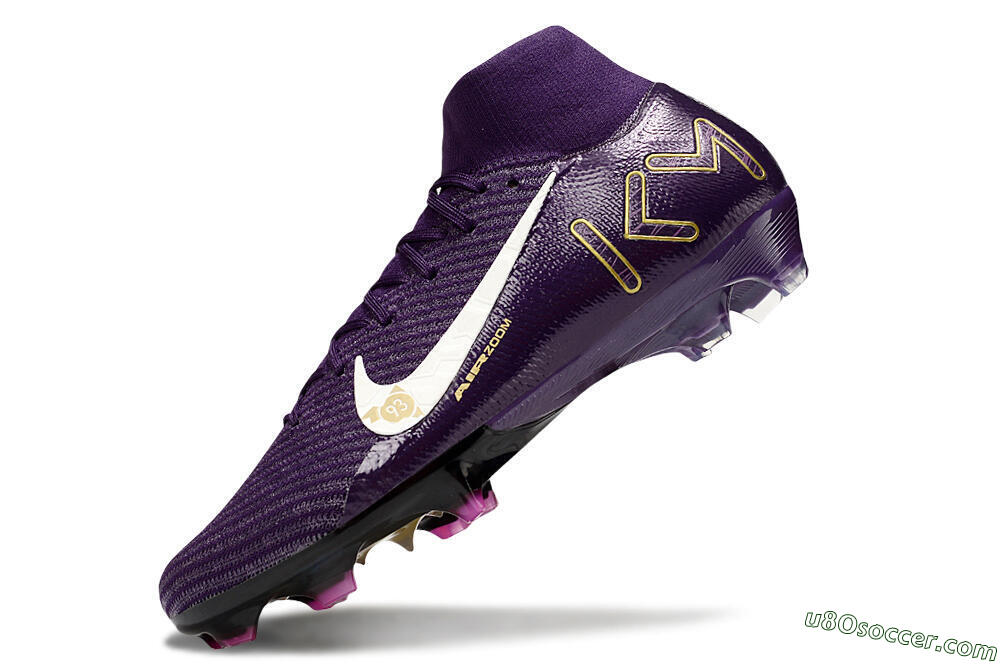 Nike Air Zoom Mercurial Superfly 10 Elite FG Firm Ground Soccer Cleats - Purple/White/Gold 5