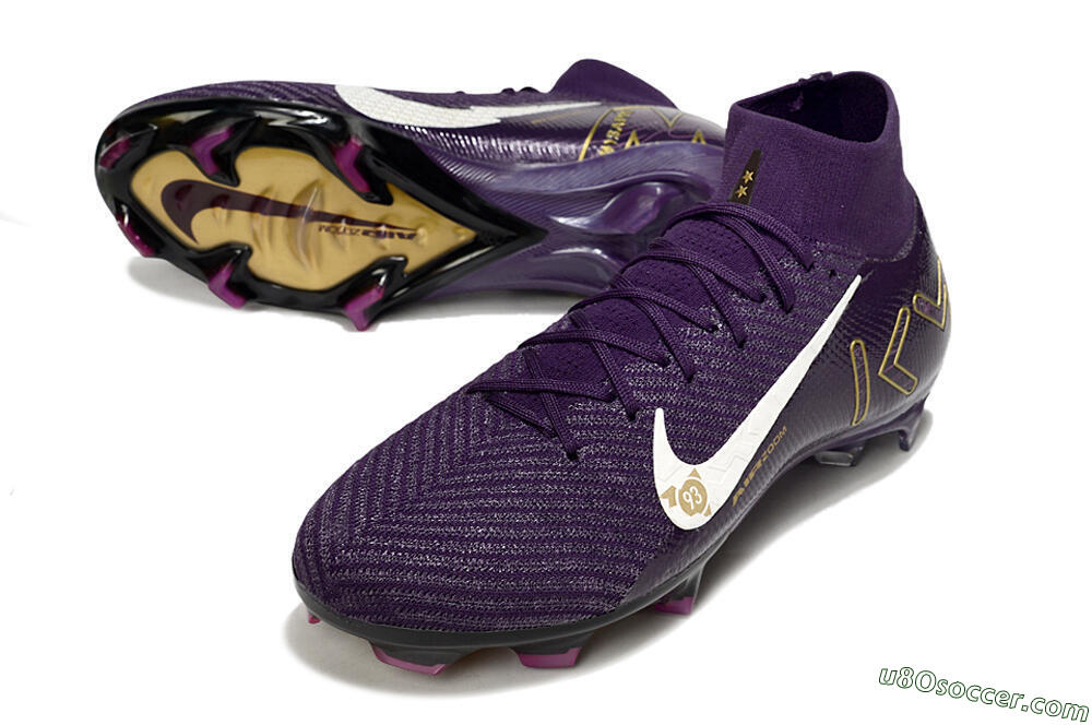 Nike Air Zoom Mercurial Superfly 10 Elite FG Firm Ground Soccer Cleats - Purple/White/Gold 3