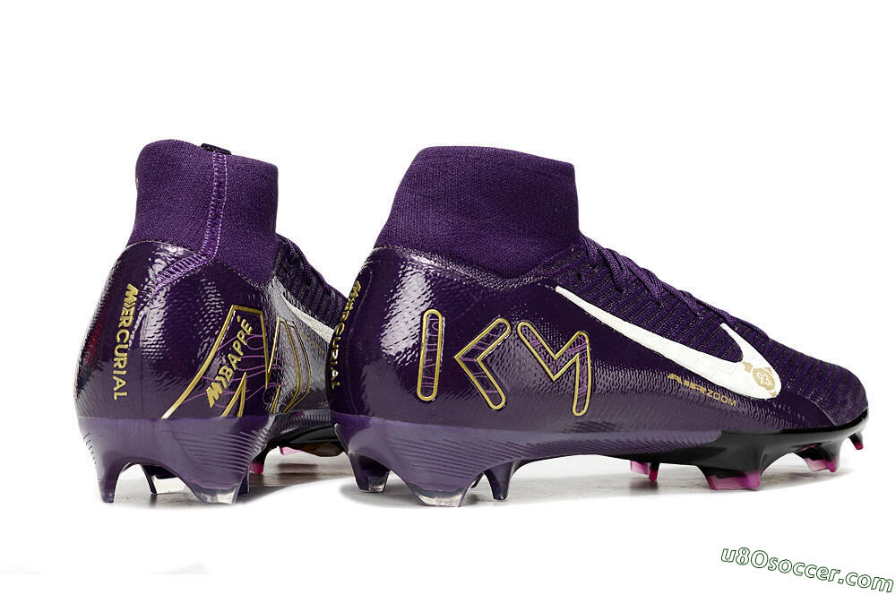 Nike Air Zoom Mercurial Superfly 10 Elite FG Firm Ground Soccer Cleats - Purple/White/Gold 6