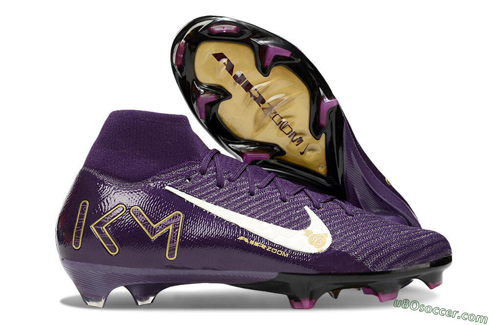 Nike Air Zoom Mercurial Superfly 10 Elite FG Firm Ground Soccer Cleats - Purple/White/Gold 1