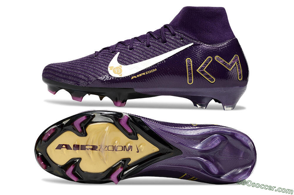 Nike Air Zoom Mercurial Superfly 10 Elite FG Firm Ground Soccer Cleats - Purple/White/Gold 0