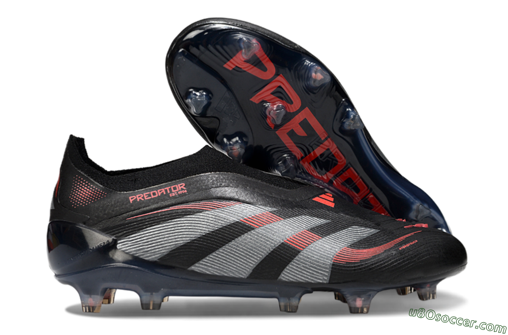 Adidas Predator 25 Elite Laceless FG Firm Ground Soccer Cleats - Black/Grey/Red 1