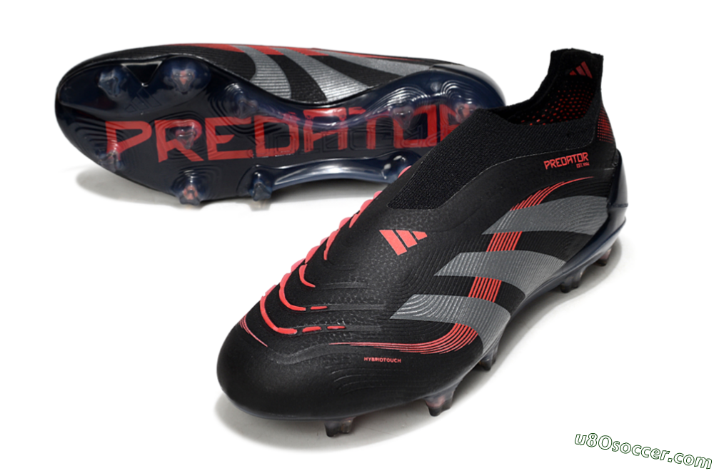 Adidas Predator 25 Elite Laceless FG Firm Ground Soccer Cleats - Black/Grey/Red 3