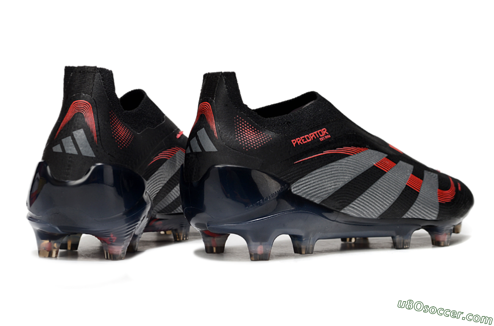 Adidas Predator 25 Elite Laceless FG Firm Ground Soccer Cleats - Black/Grey/Red 6