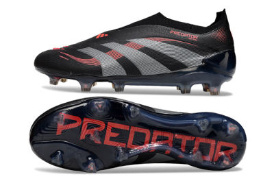 Adidas Predator 25 Elite Laceless FG Firm Ground Soccer Cleats - Black/Grey/Red