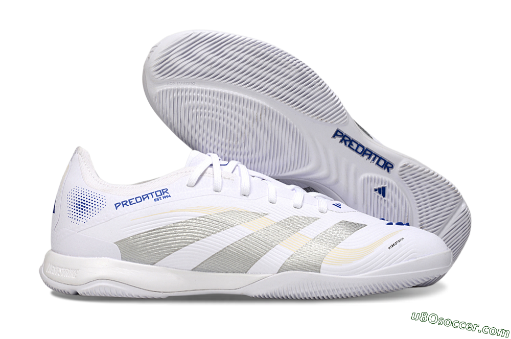 Adidas Predator 25 Elite IC Indoor & Futsal Soccer Shoes - White/Silver/Blue 1